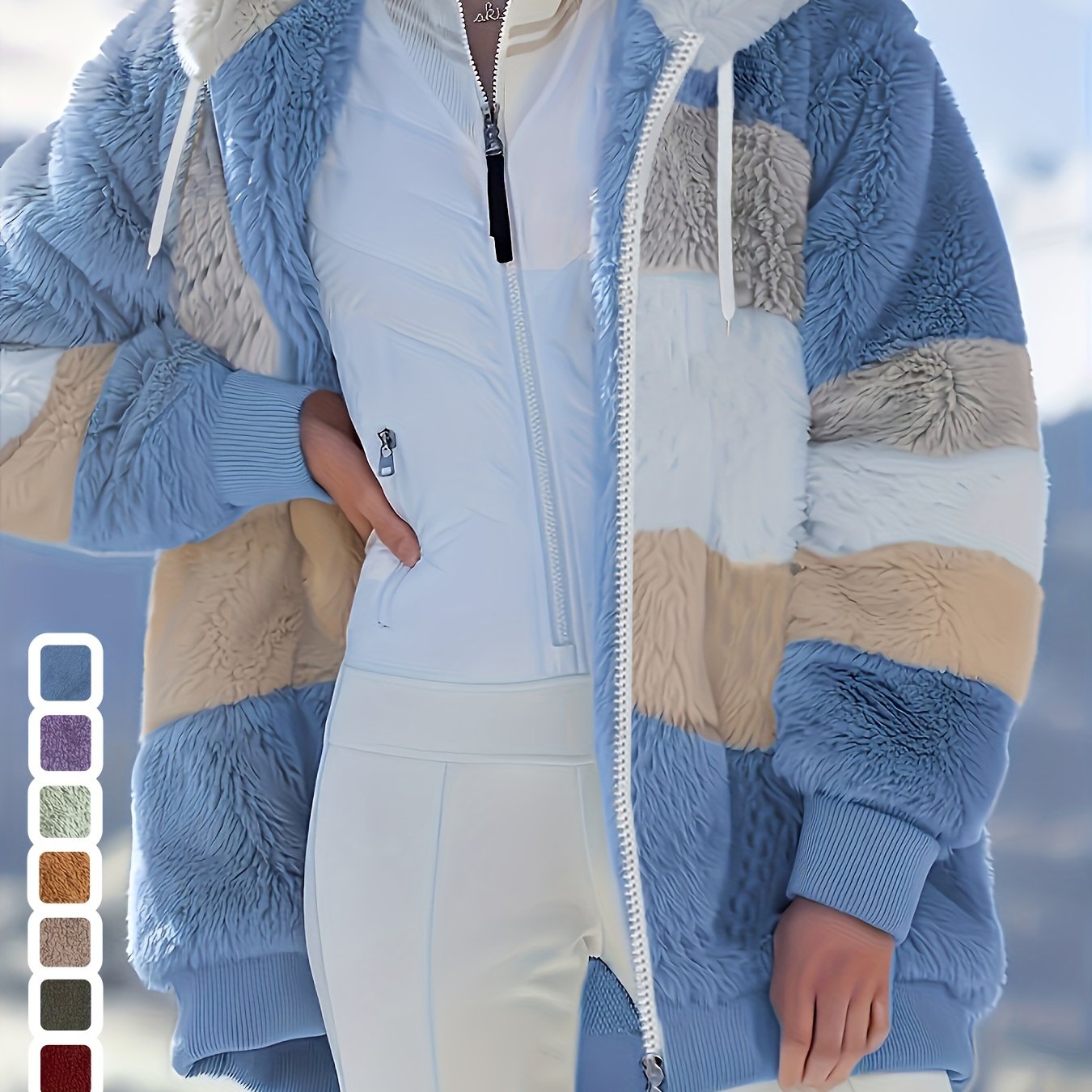 Women Winter Quilted Hooded Zipper Jacket with Pockets