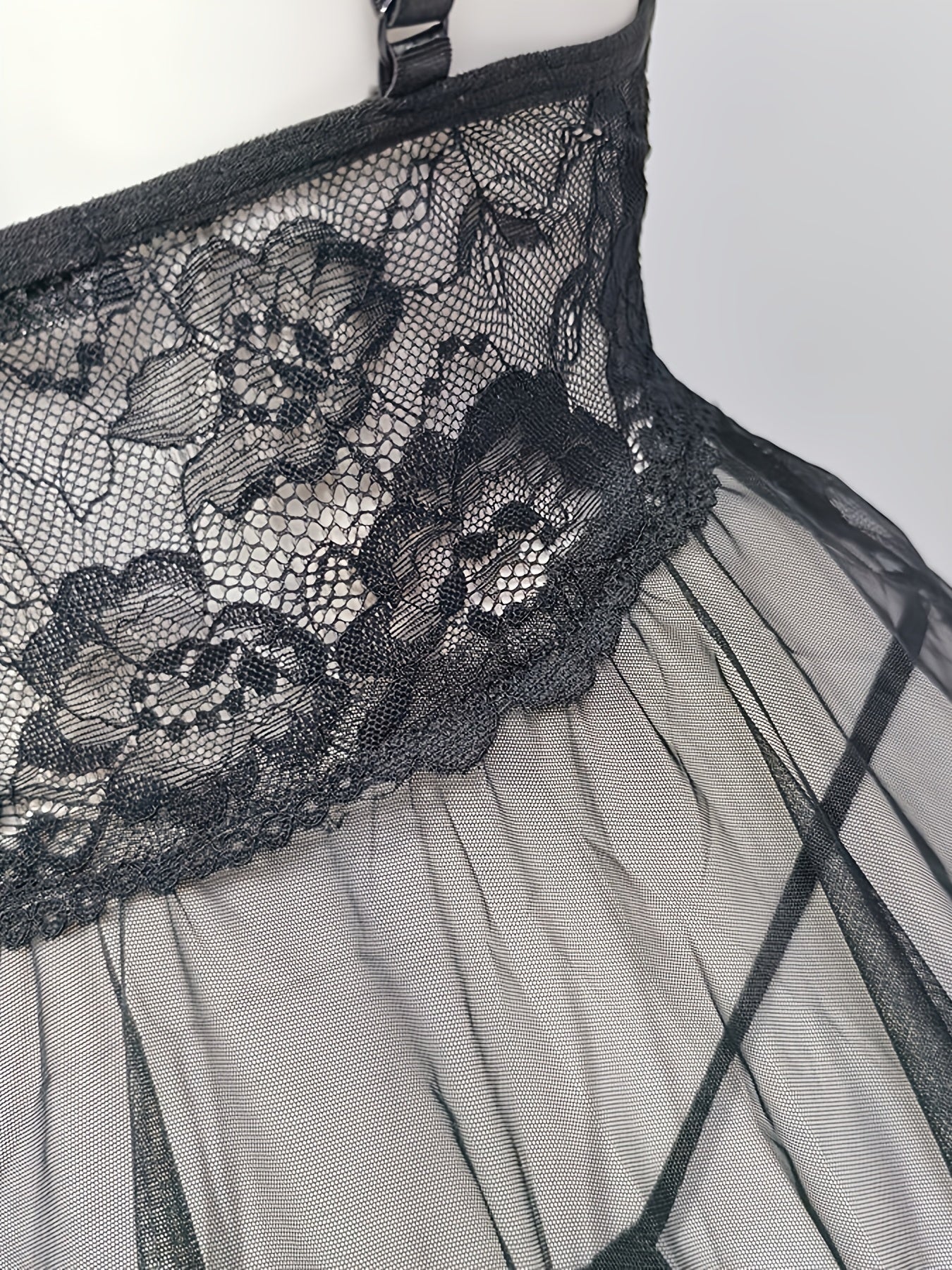 Women’s Lace Sheer Lingerie Set with Bow Cami Dress and Thong