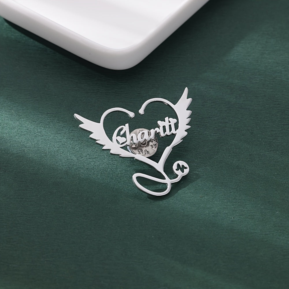 Stainless Steel Stethoscope Brooch with Pet and Heart Wings for Men Women Gift
