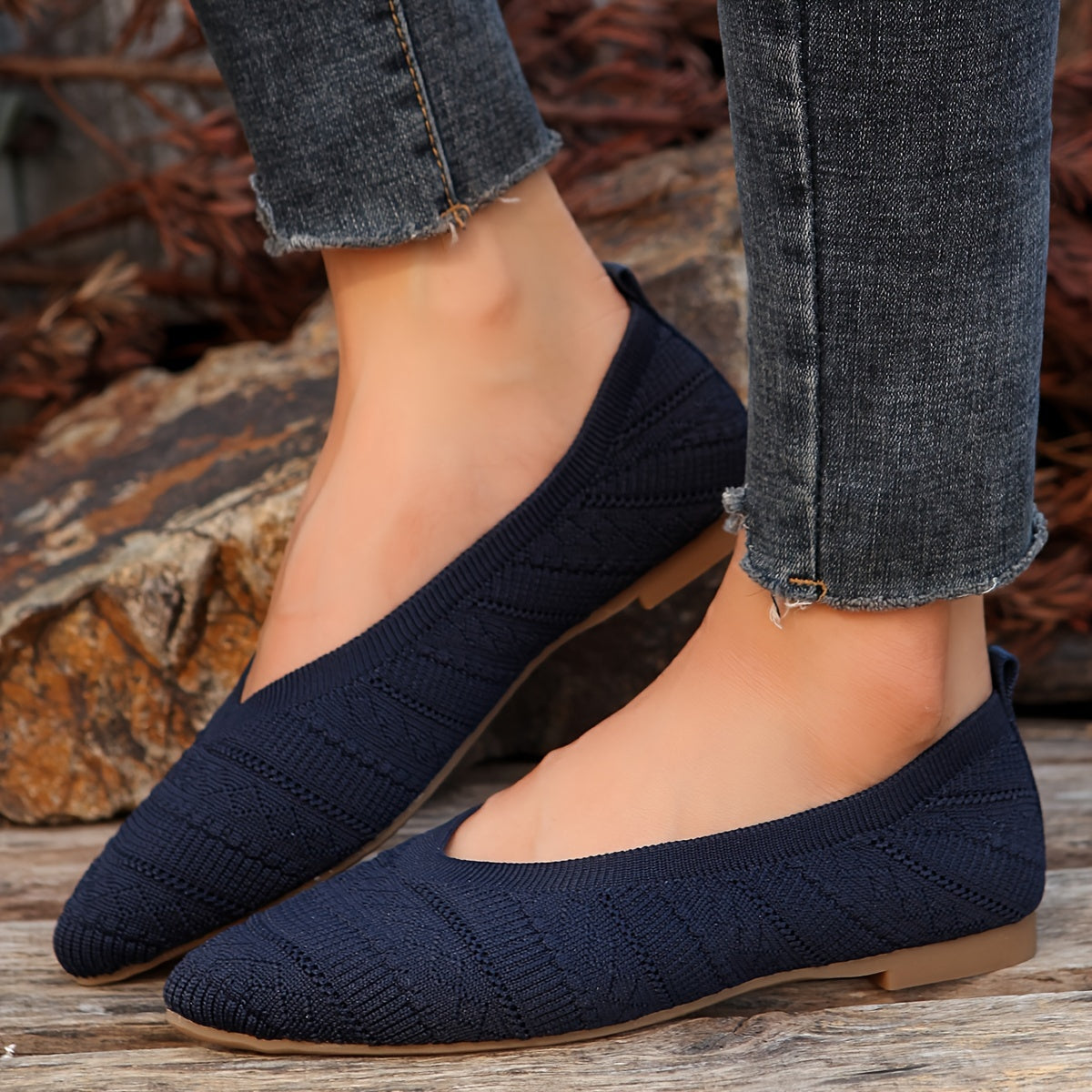 Women's Breathable Knit Slip-On Flats with Soft Fabric Upper