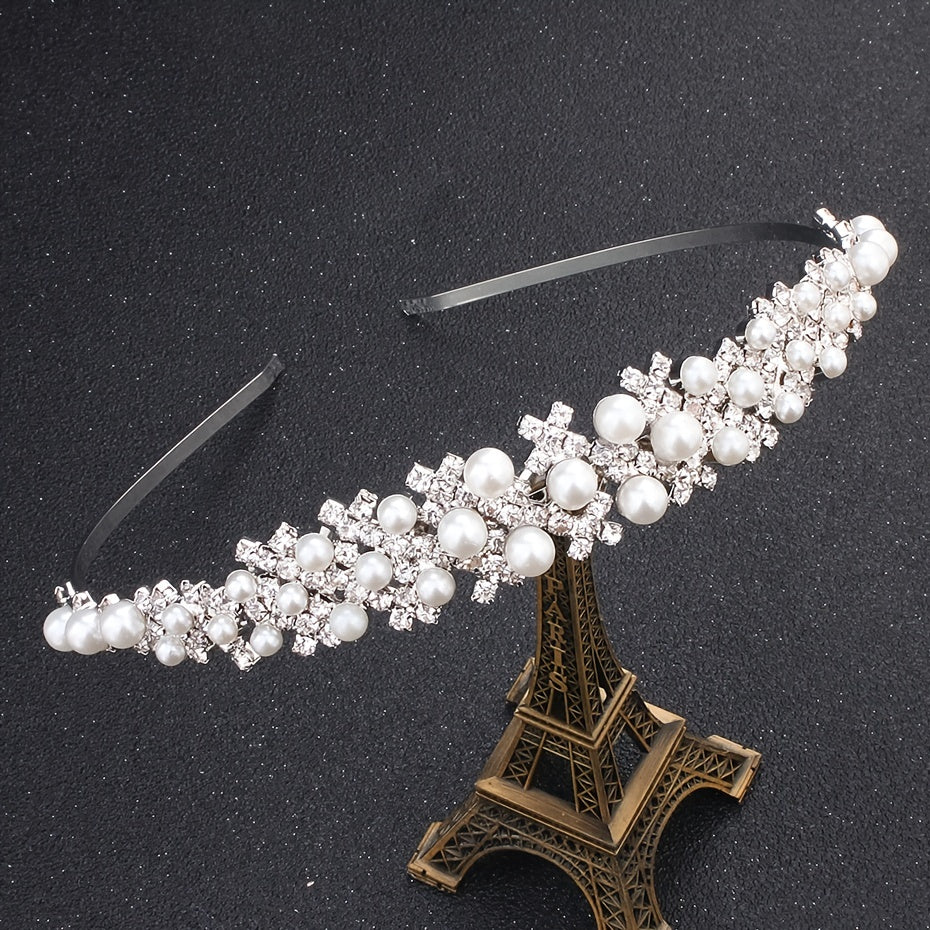 Faux Pearl and Rhinestone Hairband for Weddings Parties and Cosplay