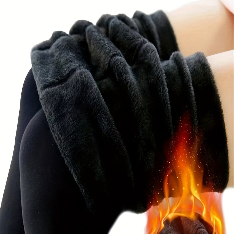 Women's Fleece-Lined Pearl Velvet Leggings Solid Color Stretchy Warm Knit Fabric