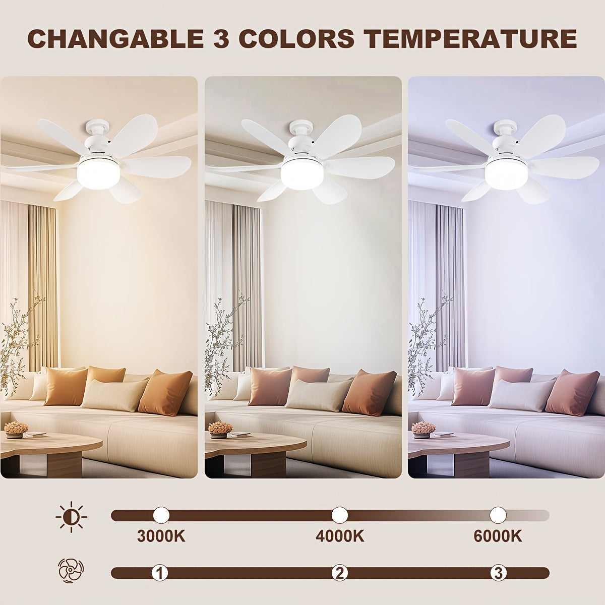 Smart Ceiling Fan with Lamp Remote Control Dimmable E26/E27 Socket for Bathroom Bedroom Kitchen Living Room