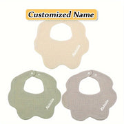 Baby Bibs Set of 3 Soft Cotton Adjustable Snap Buttons Custom Engraving for Infants and Toddlers