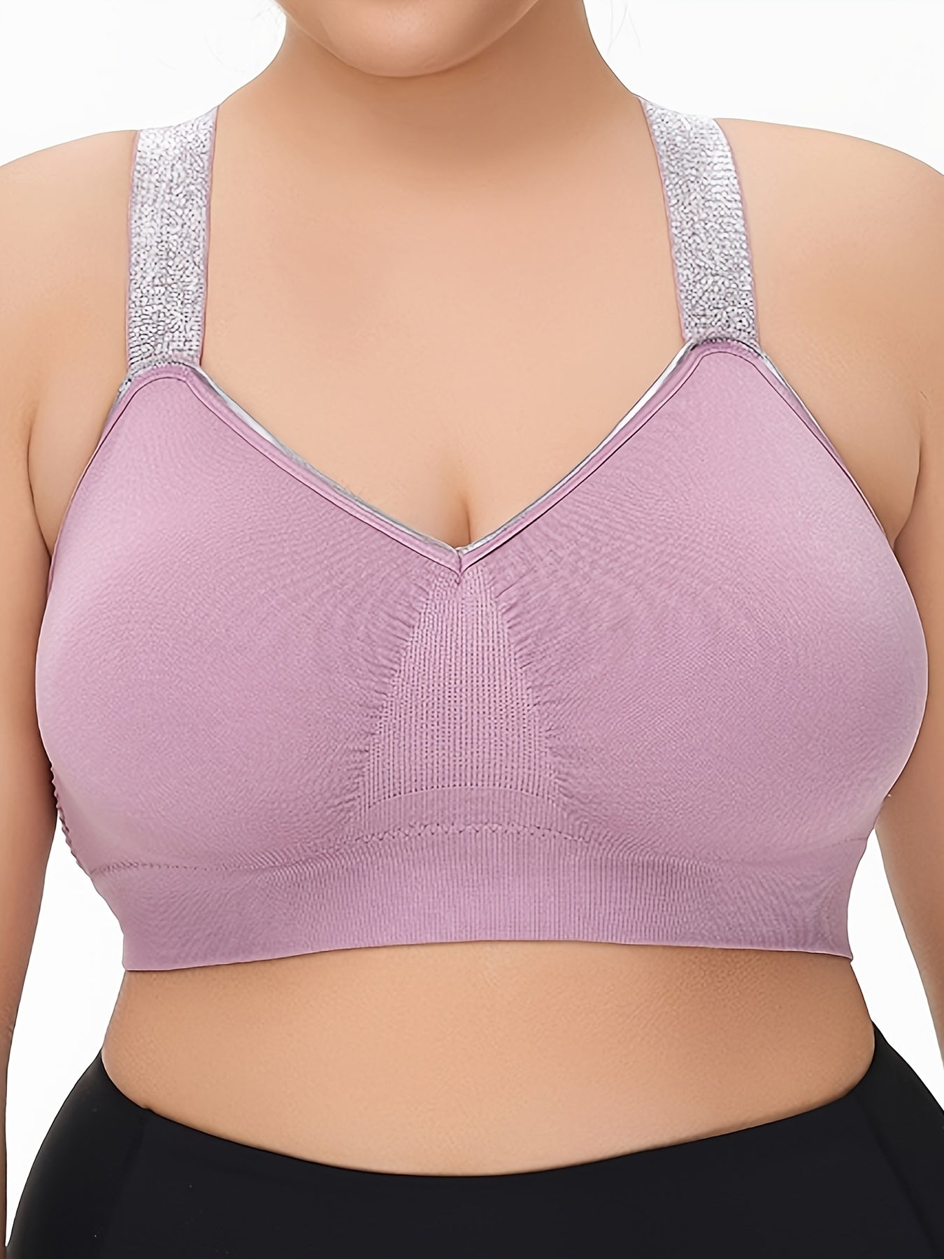 Women’s Summer Silvery Contrast Sports Bra Plus Size Breathable Lingerie