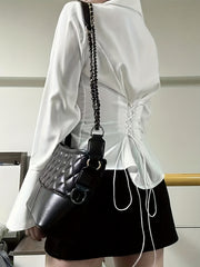 Women's Solid Color Blouse with Back Tie and Front Buttons Polyester Casual All Seasons