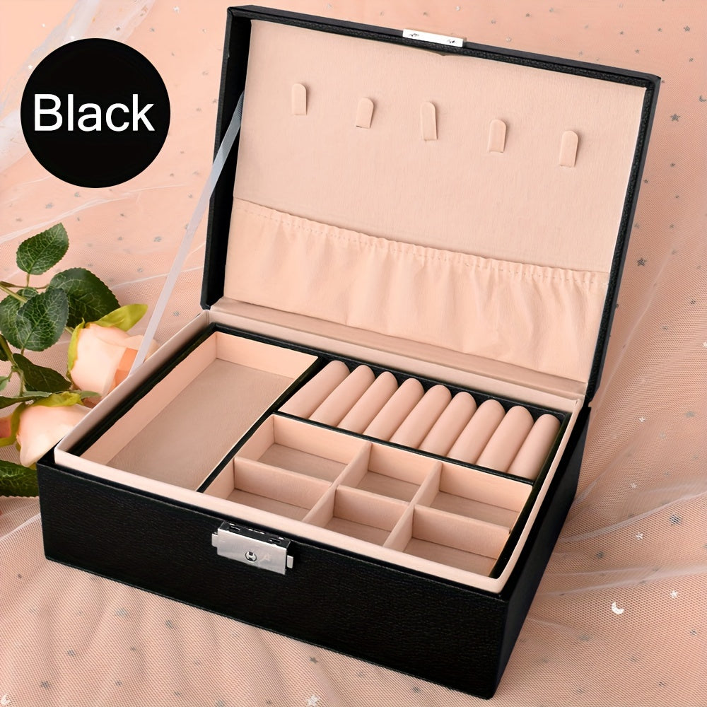 Double Layer Jewelry Box Leather Storage for Rings Earrings Necklaces