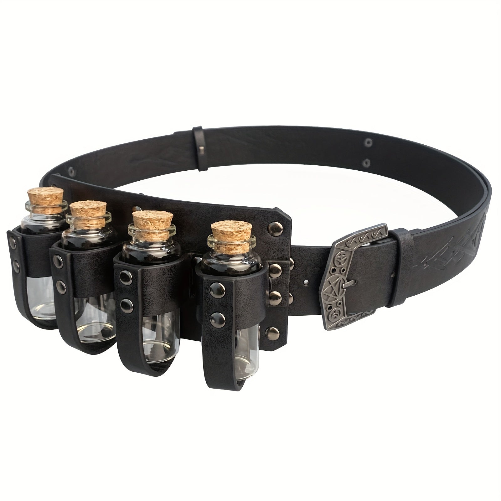 Medieval Waistbelt with Four Bottle Holders PU Leather Viking Cosplay Accessory