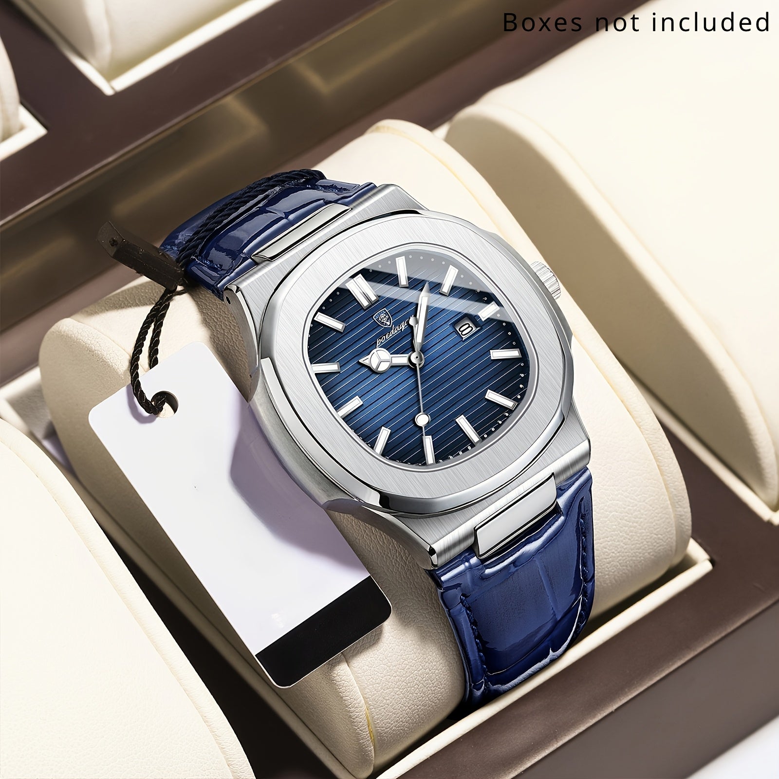 Men's Casual Watch with Night Glow Calendar Leather Strap Quartz Movement