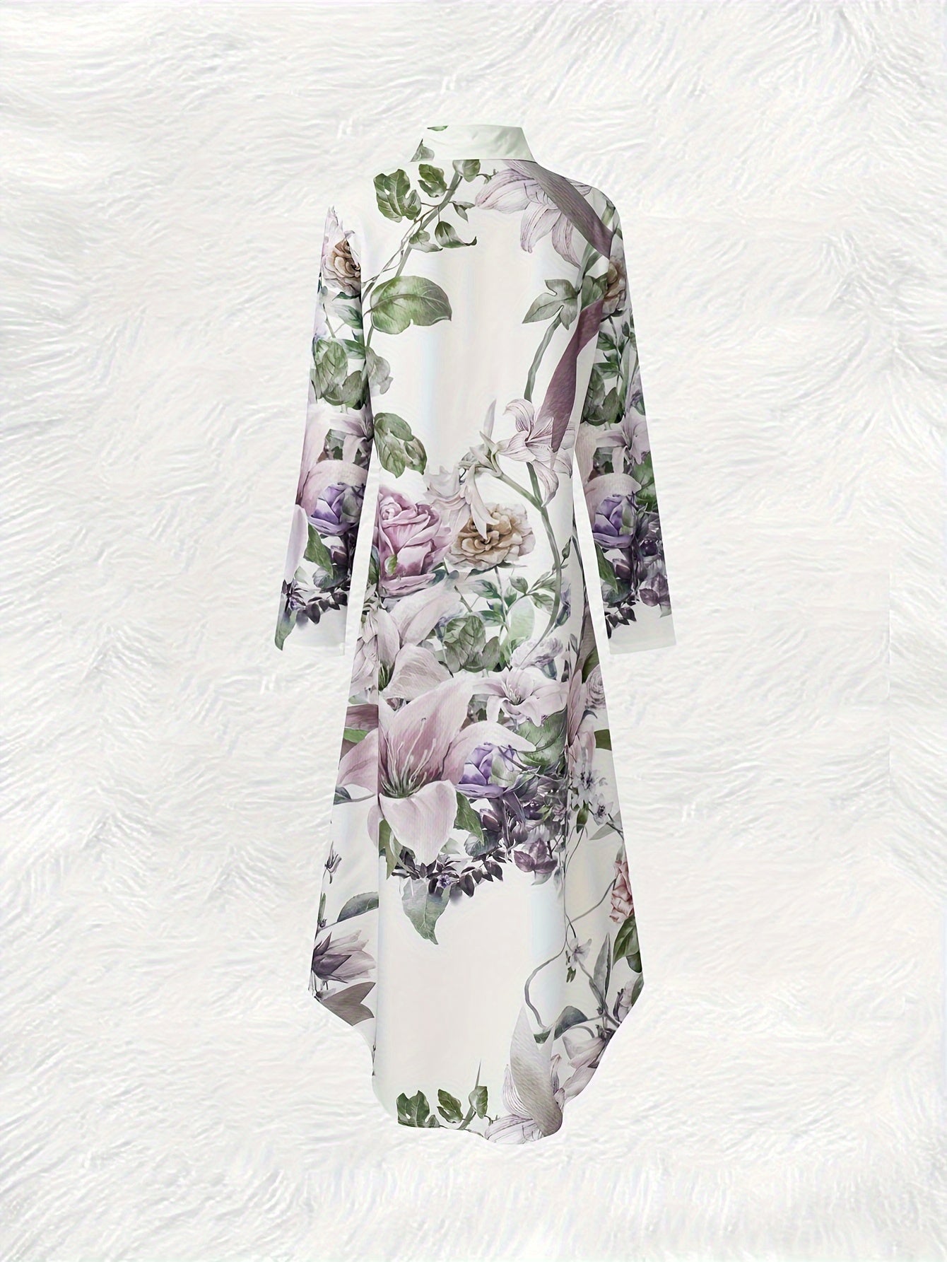 Women's Floral Long Sleeve Shirt Dress V-Neck Button-Up Lightweight Polyester for Spring Fall Vacation