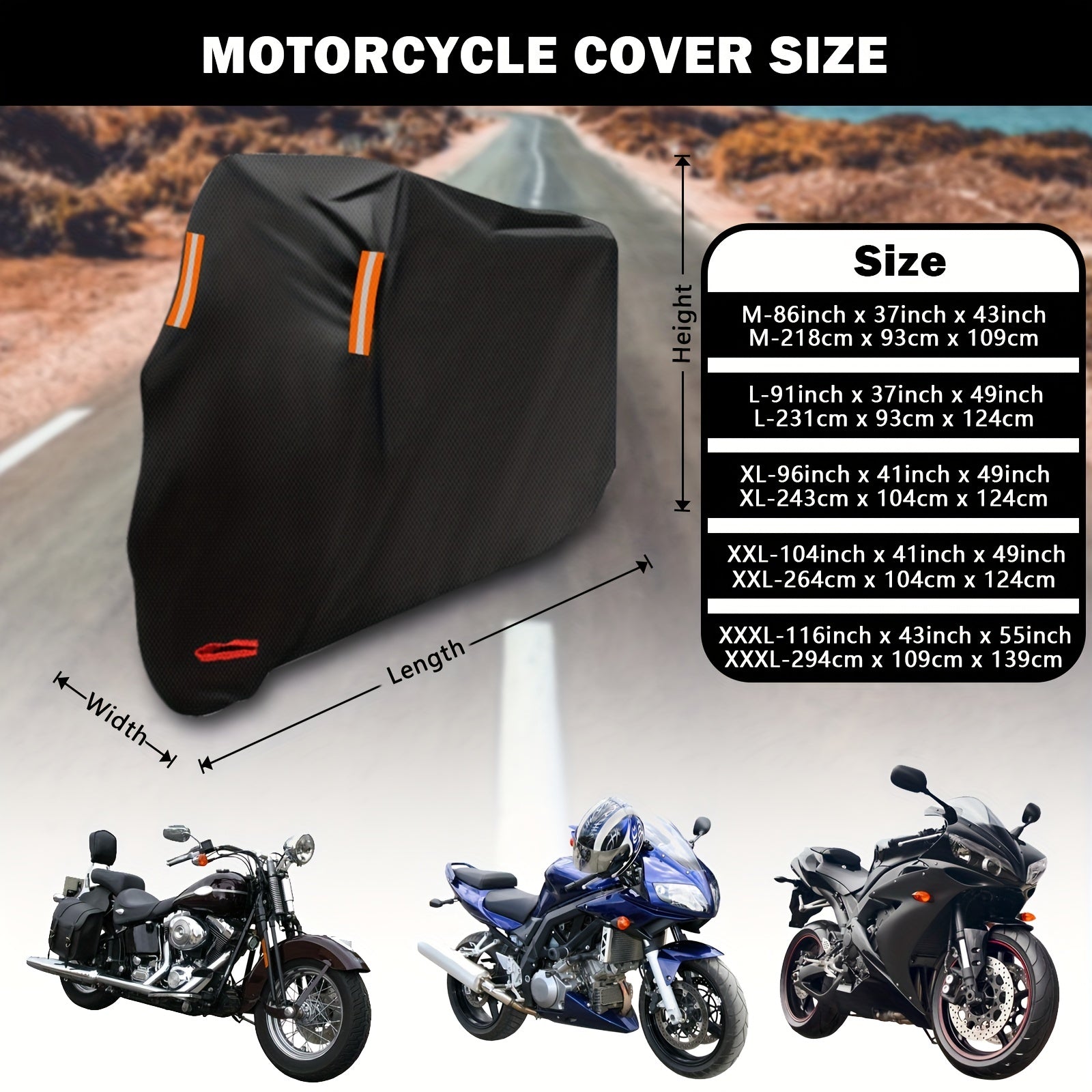 Funda negra para motocicleta 210D Oxford a prueba de viento para bicicletas