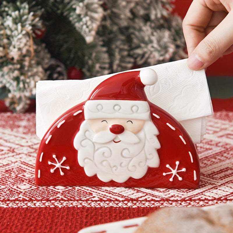 Christmas Santa Ceramic Napkin Holder with Embossed Holiday Design