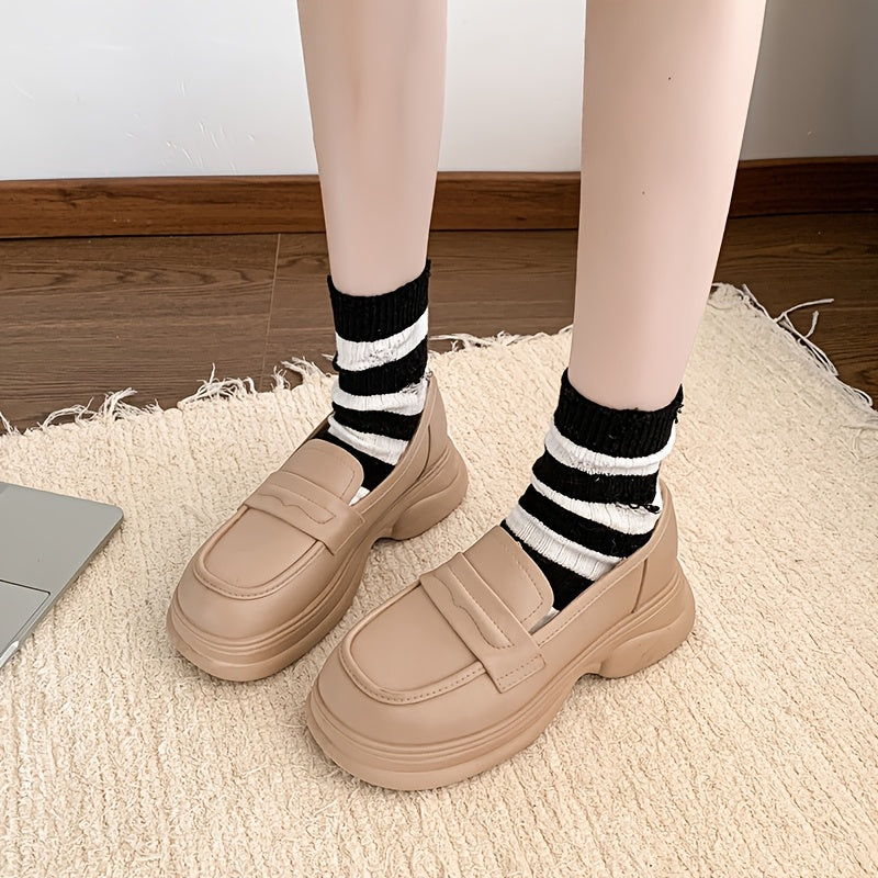 Women Spring Casual Loafers All-Season Slip-On Shoes White Black Accents