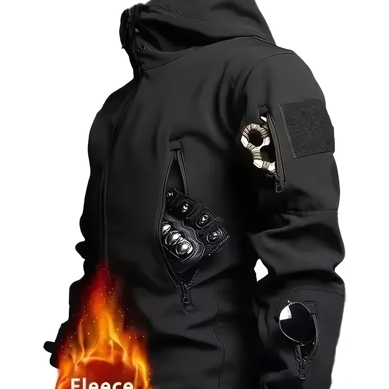 Men's Soft Shell Hooded Jacket Outdoor Waterproof Zipper Polyester Blend