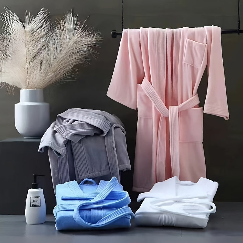 Cotton Bathrobe for Men and Women Quick-Dry Velvet Fabric Pink Blue Stripes