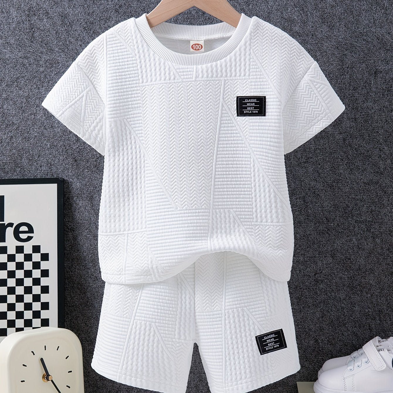 Conjunto casual de 2 piezas para niños, camiseta y pantalones cortos, verano, color sólido, poliéster