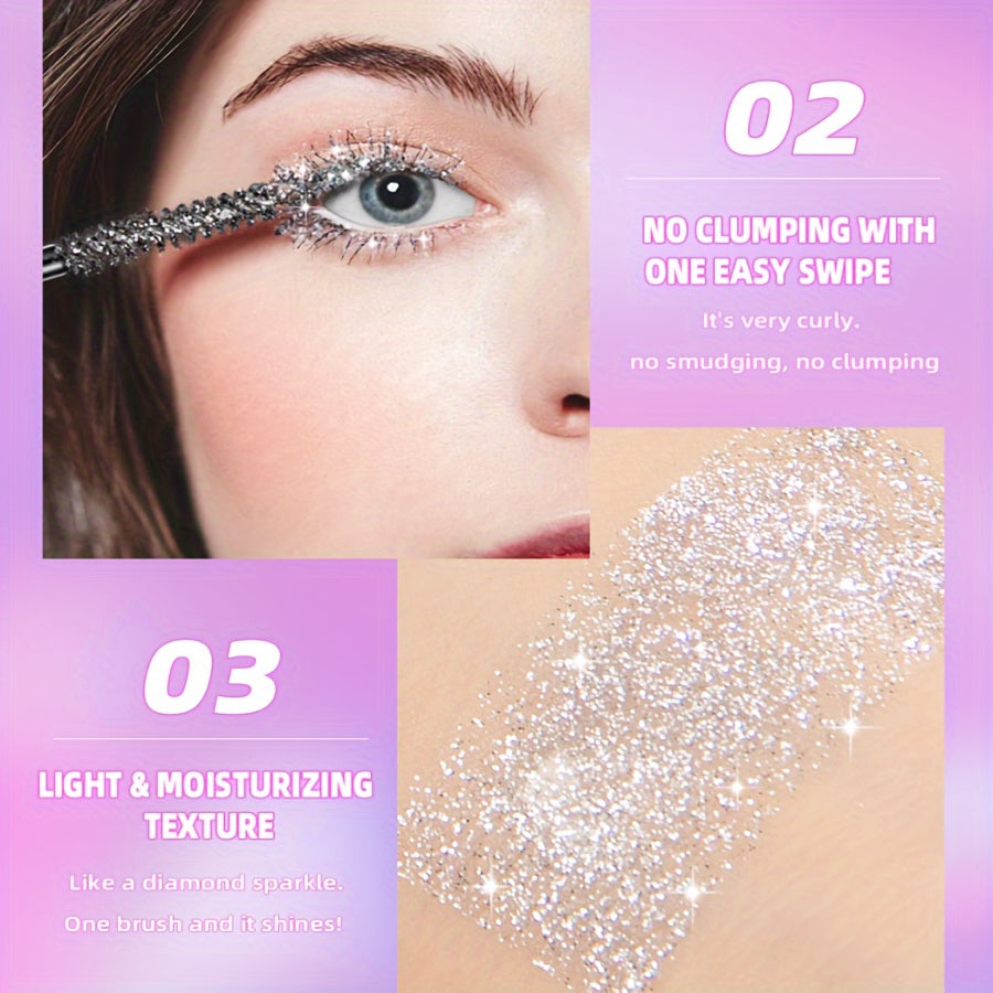 Máscara de pestañas a prueba de agua con purpurina para mujer, rizada y alargadora, herramienta de maquillaje