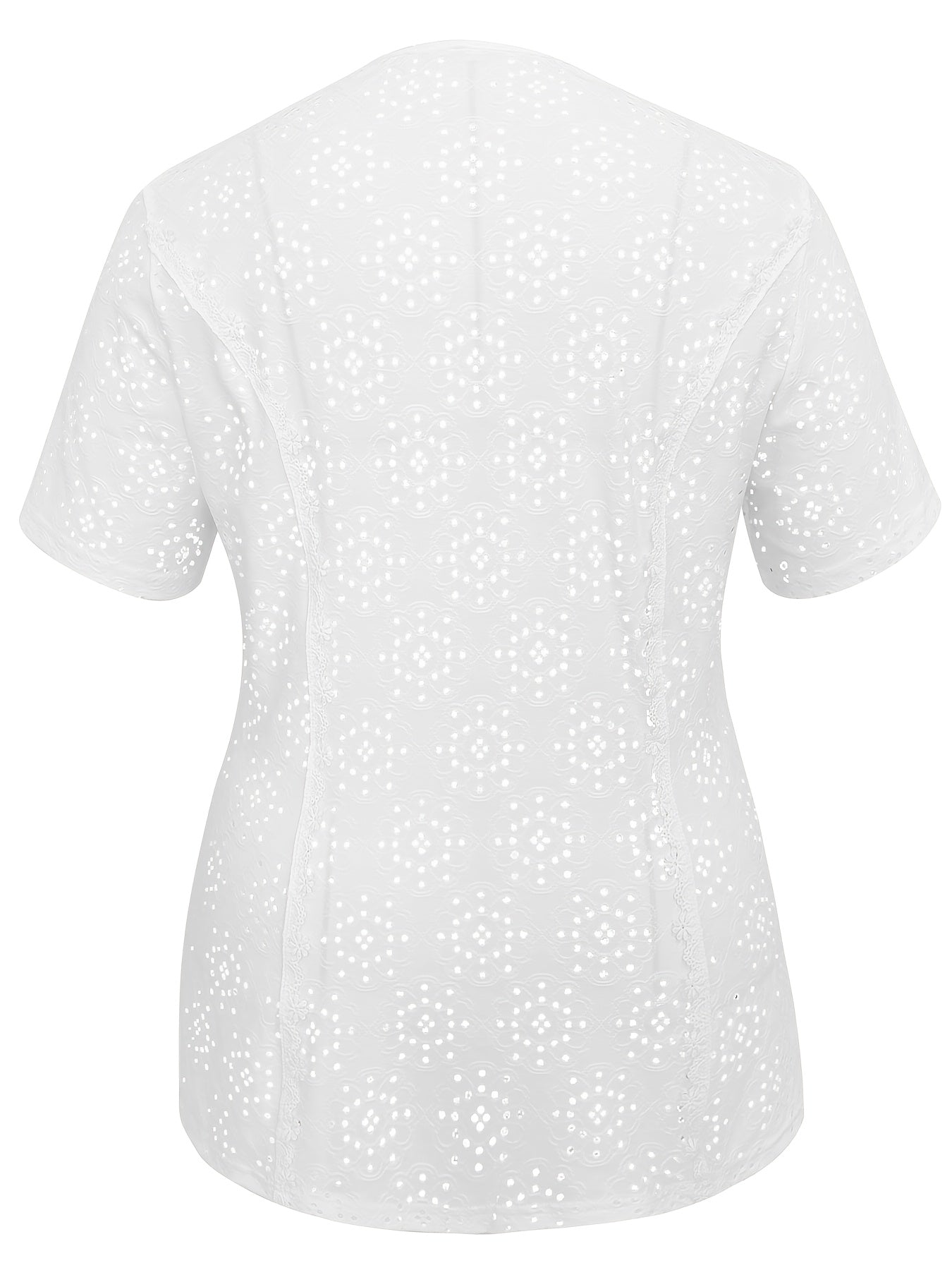Blusa de manga corta de encaje blanco para mujer talla grande, casual, verano, transpirable, poliéster