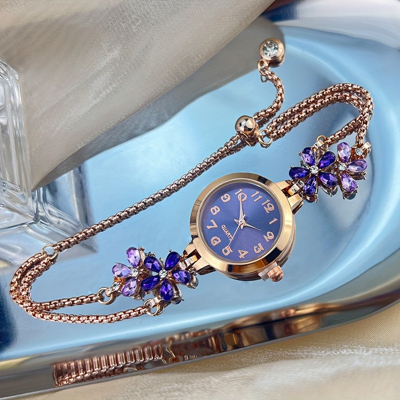 Women's Quartz Watch with Rhinestones and Adjustable Zinc Alloy Bracelet