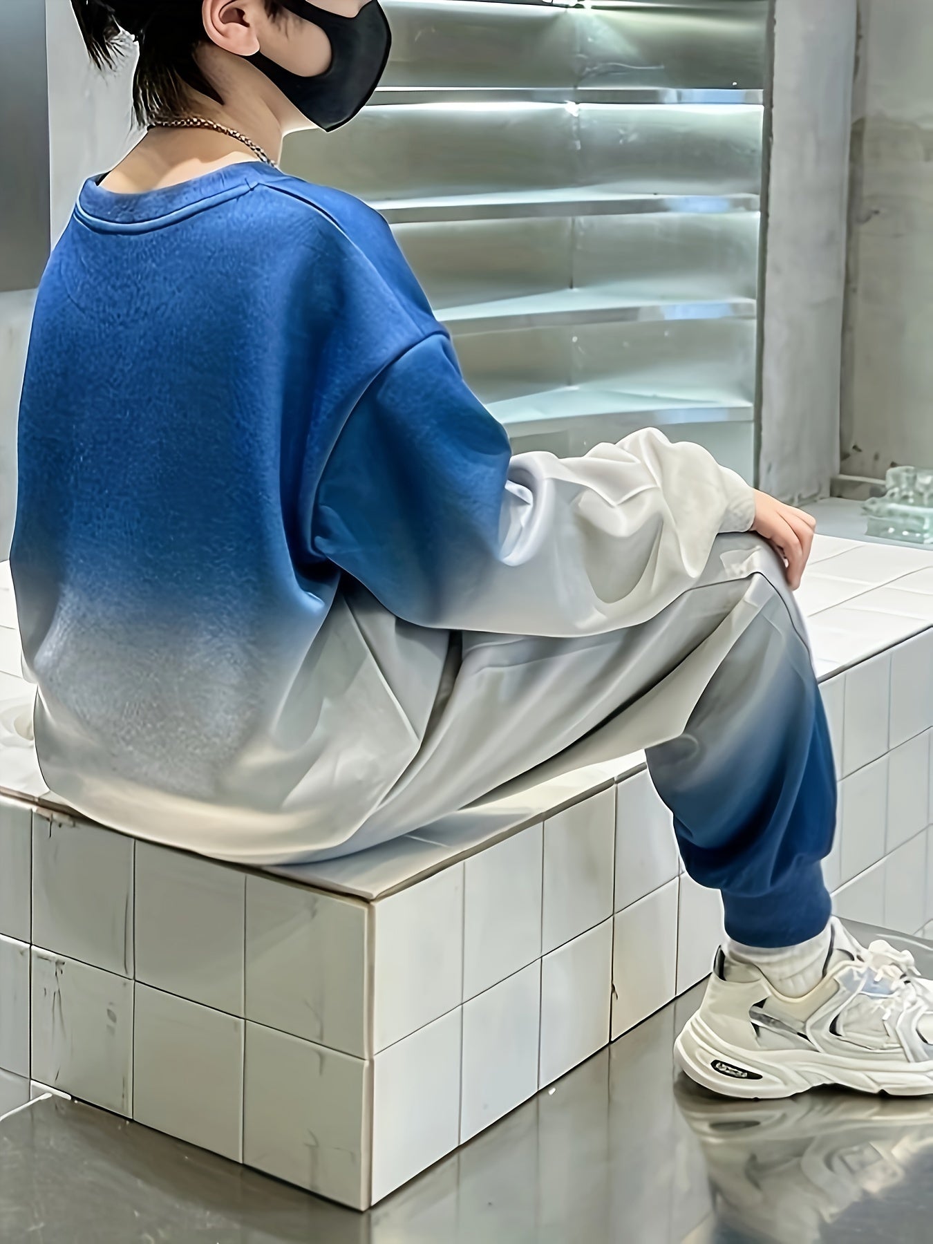 Kids Boys Gradient Color Long Sleeve Sweatshirt and Pants Set for Outdoor Wear
