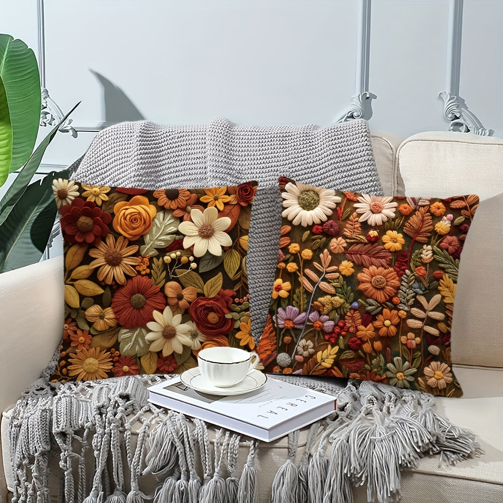 Boho Autumn Wildflower Throw Pillow Covers 45.72x45.72 cm Floral Leaf Outdoor Couch Sofa