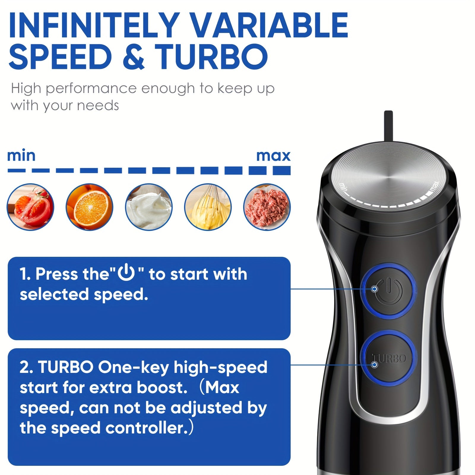 5-in-1 Handheld Immersion Blender 1500W Stainless Steel with Egg Whisk Milk Frother Chopper and Smoothie Cup