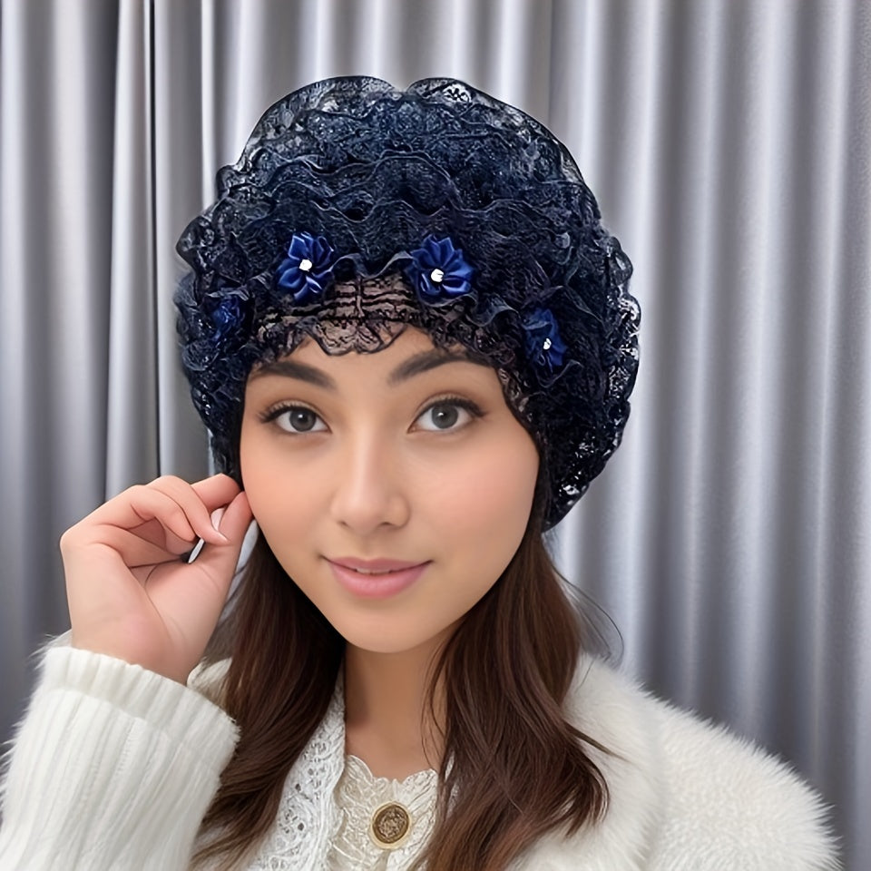 Women’s Lace Turban Hat with Personalized Layered Gauze Breathable Chemo Hat Solid Color