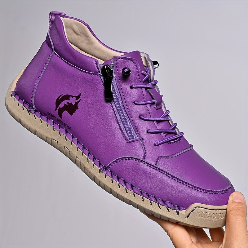 Women Retro Chunky Sneakers Yellow Casual Shoes with Side Zipper