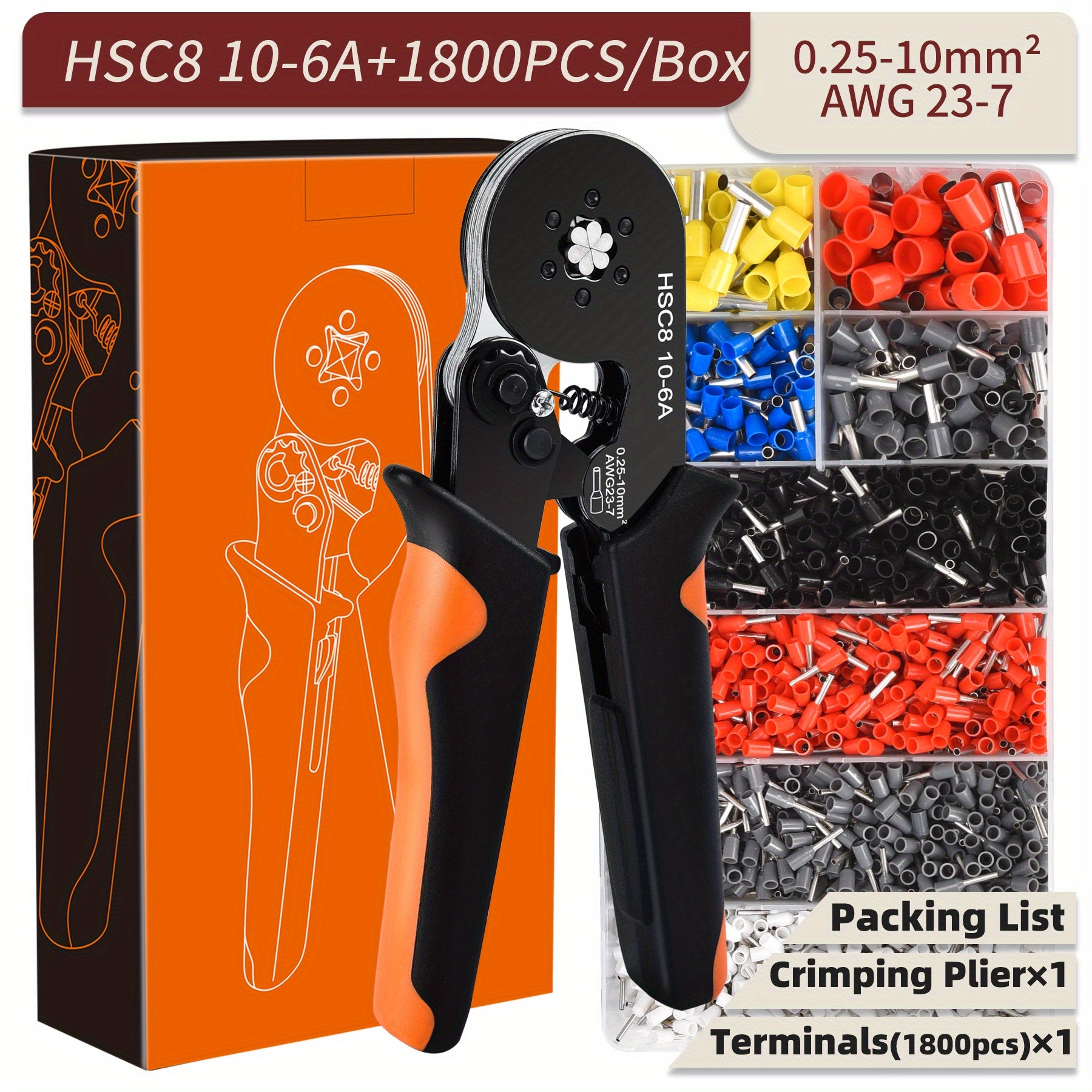 Electrical Ferrule Crimping Tool Kit with 1200 Wire Connectors for Insulated Ferrules 23-7 AWG
