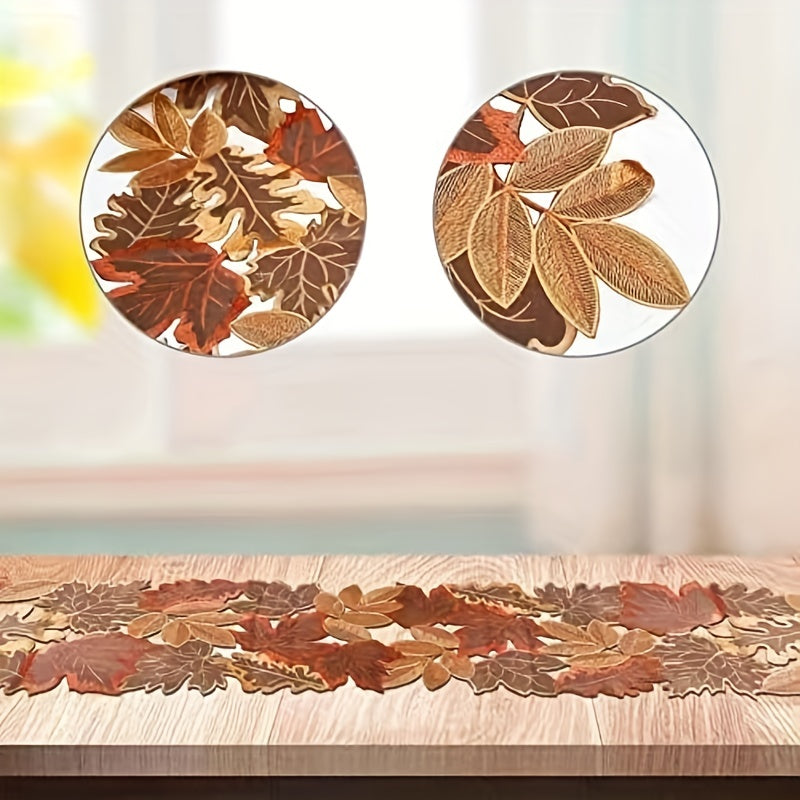 European Maple Leaf Embroidered Table Runner Fall Dust Cover Brown Shades Thanksgiving Home Decor
