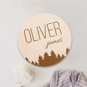 Personalized Round Wooden Sign Birth Keepsake White with Name and Footprint