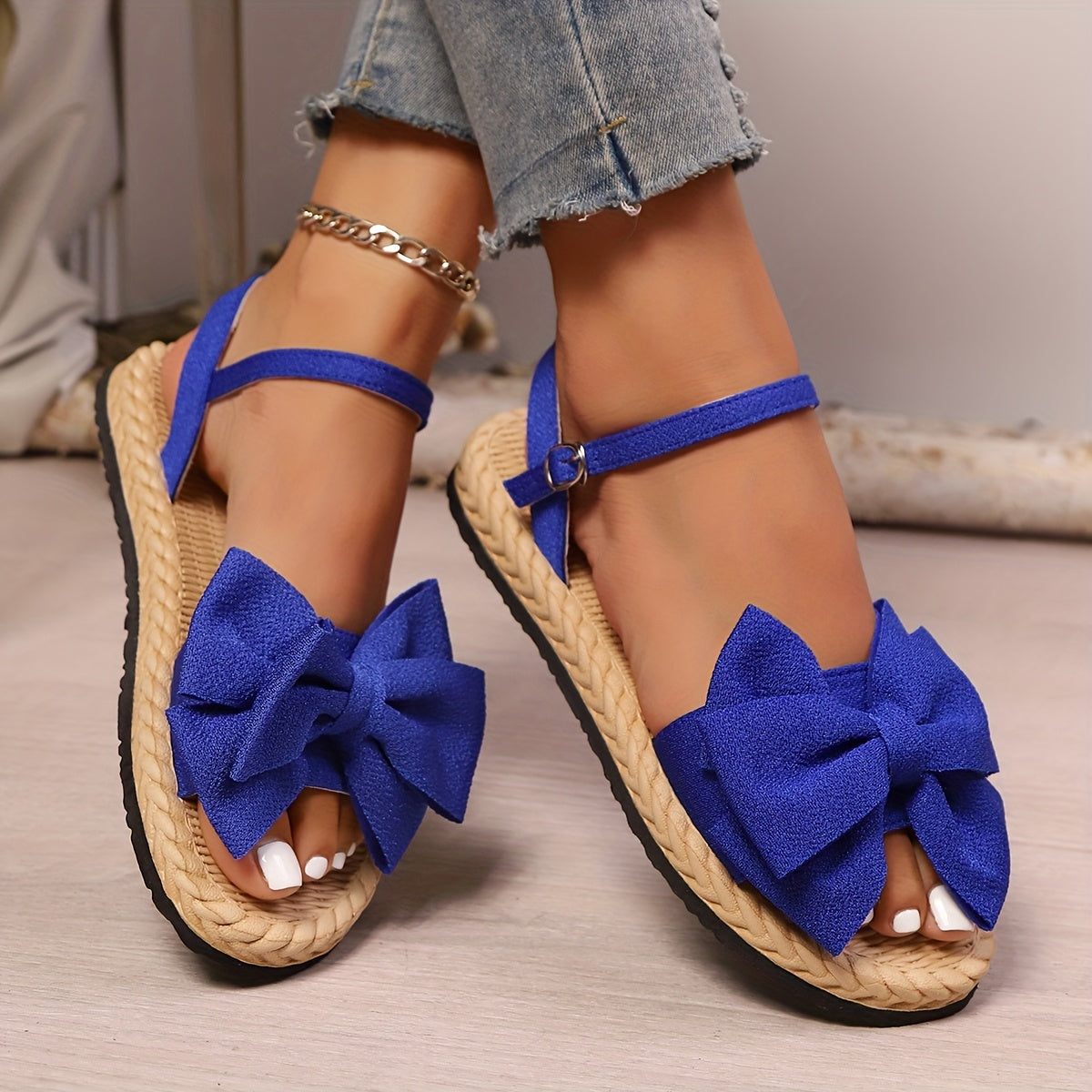 Women's Flat Shoes Open Toe Bow Casual Outdoor Beach