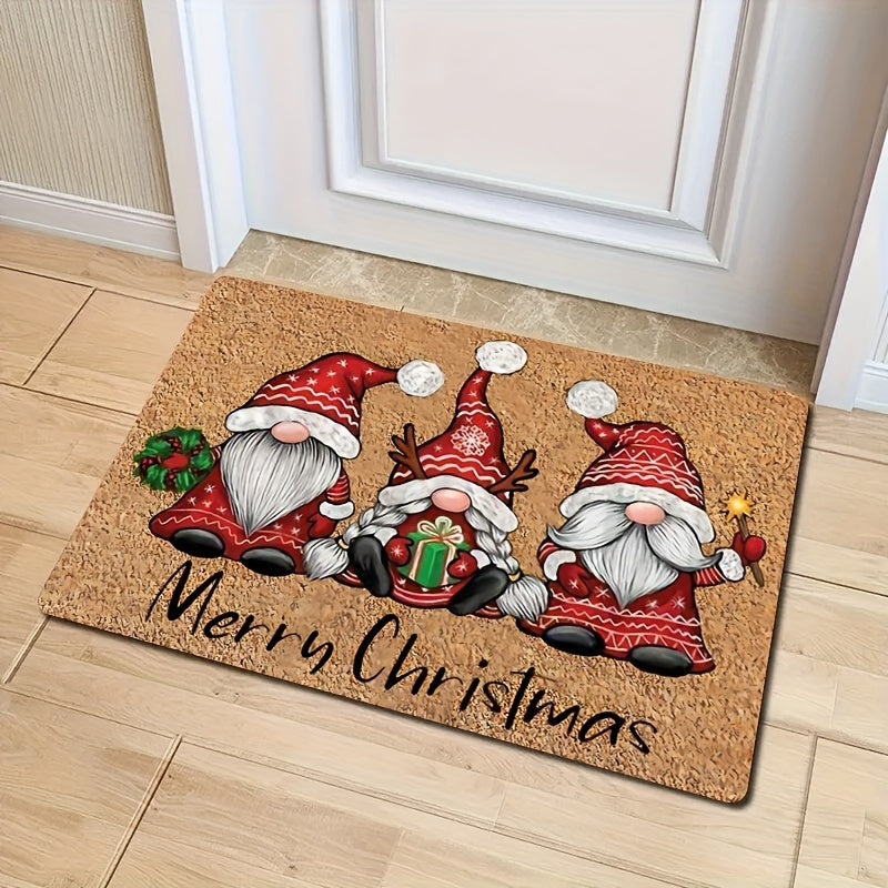Christmas Gnome Door Mat Durable Polyester Dirt Resistant 1cm Thick