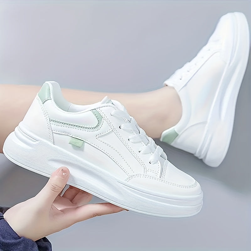 Women's Breathable White PU Low-Top Sneakers for Running and Casual Wear
