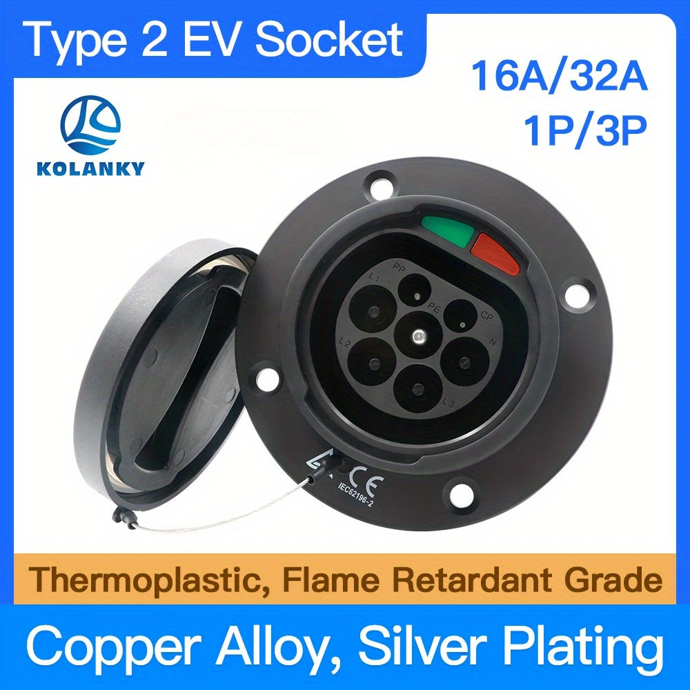 Type 2 Electric Vehicle Charging Socket 16A 32A 110V-450V for All IEC 62196-2