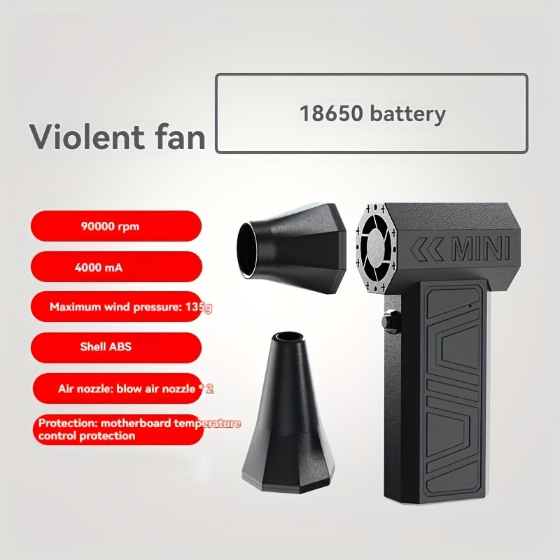 Handheld Electric Turbo Fan with Dual Magnetic Nozzle USB Rechargeable High-Speed Airflow Compact Hair Dryer for Styling and Snow Removal