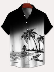 Men's Plus Size Hawaiian Shirt Tropical Beach Scene Lightweight Polyester Casual Button-Up