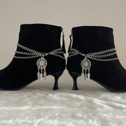 Women's Vintage Iron Boot Chain Jewelry with Tassels and Turquoise Details