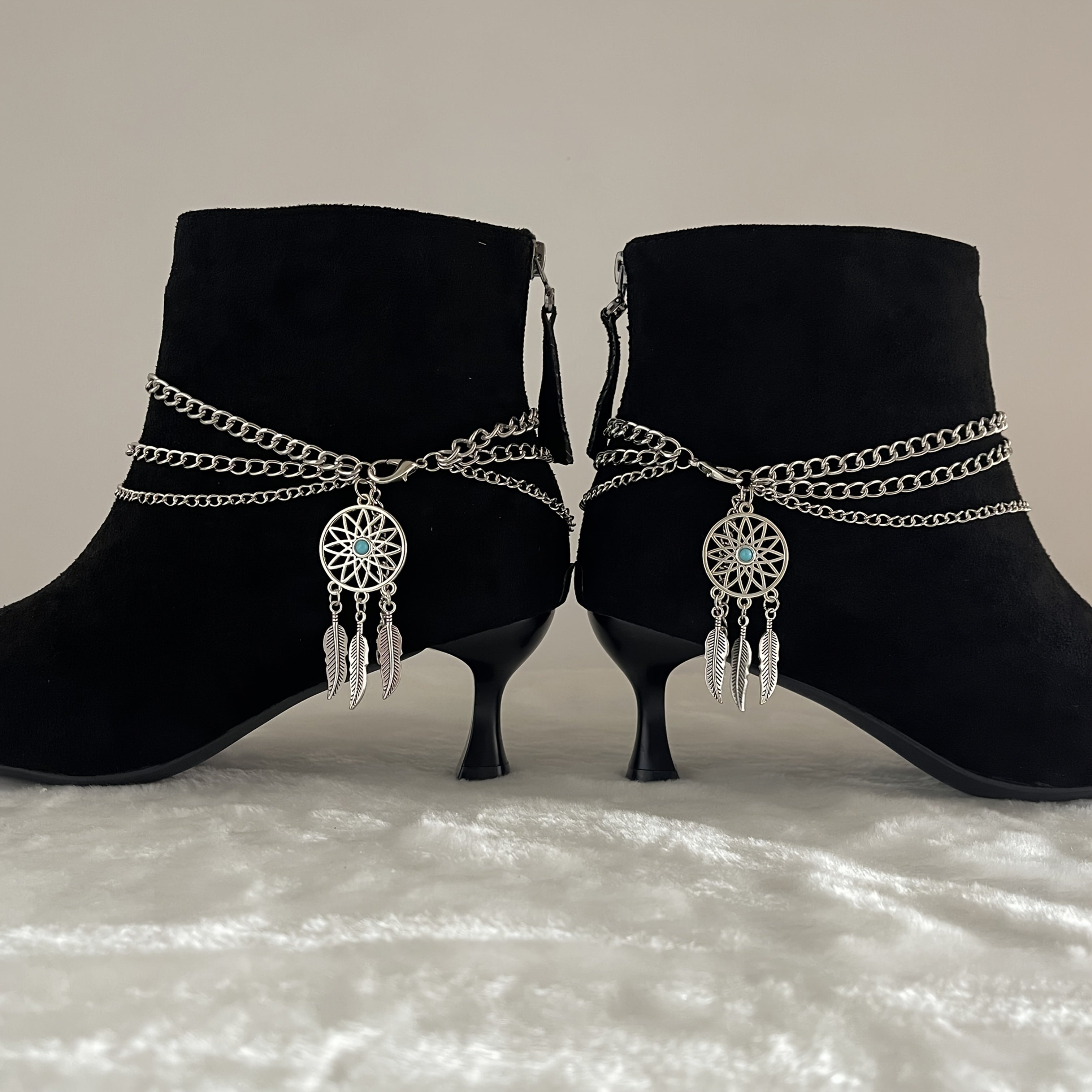 Women's Vintage Iron Boot Chain Jewelry with Tassels and Turquoise Details