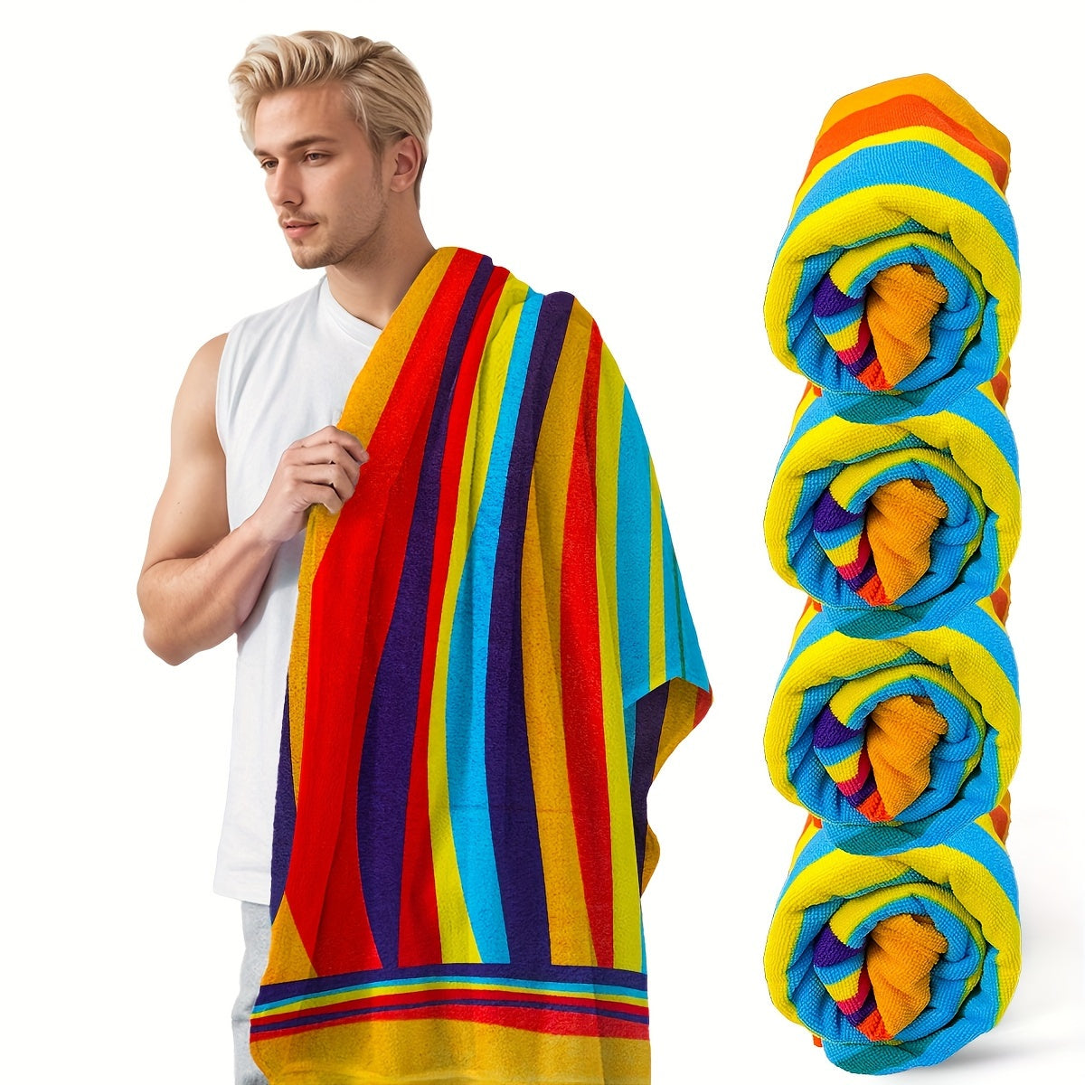 Тропический полосатый пляжный полотенце, быстро сохнущее, супер впитывающее, ультрамягкое, яркие цвета, идеально подходит для пляжа, бассейна, ванной.