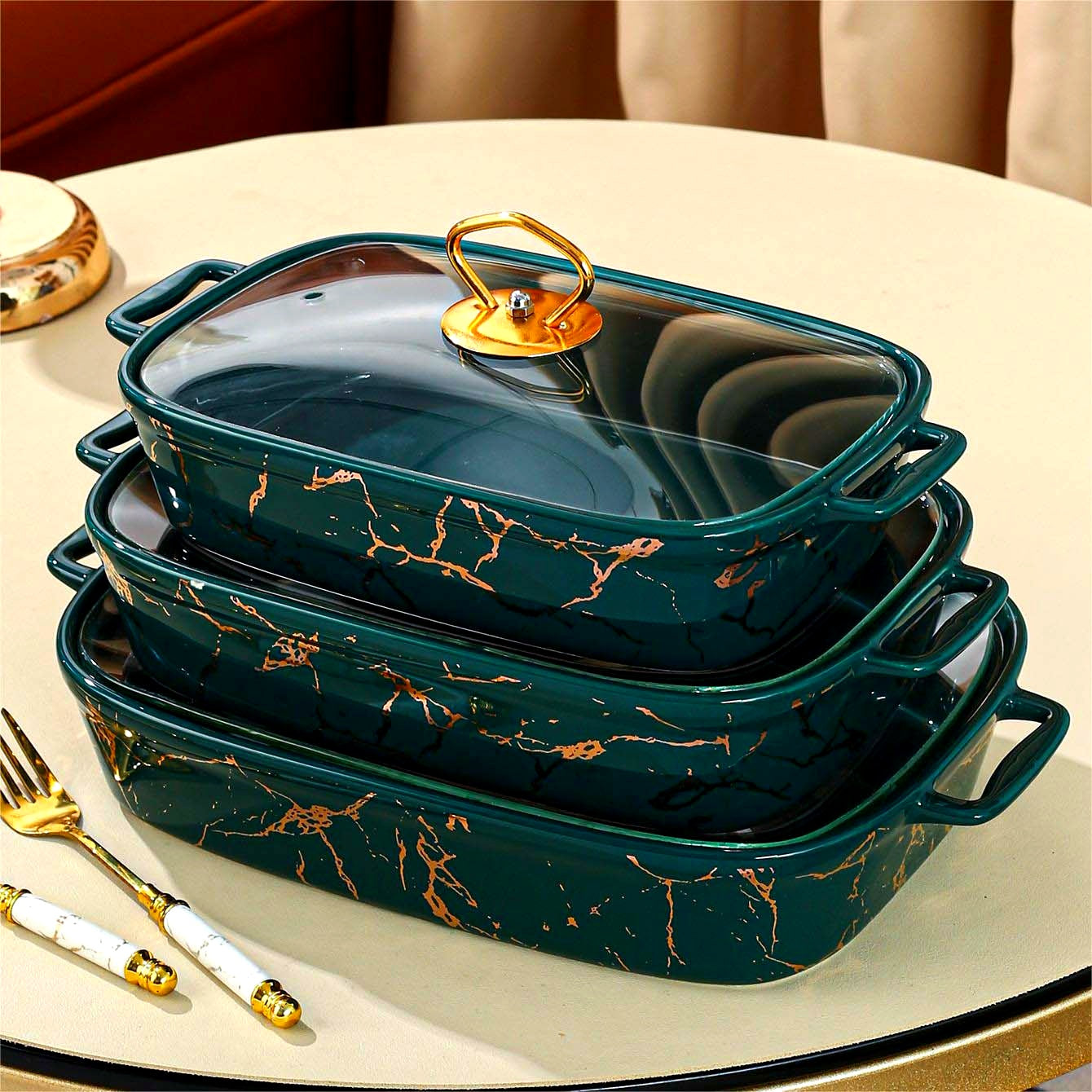 Сложный керамический сервировочный набор с крышкой - включает в себя супницу, кастрюлю и тарелки для обедов дома или на вечеринках