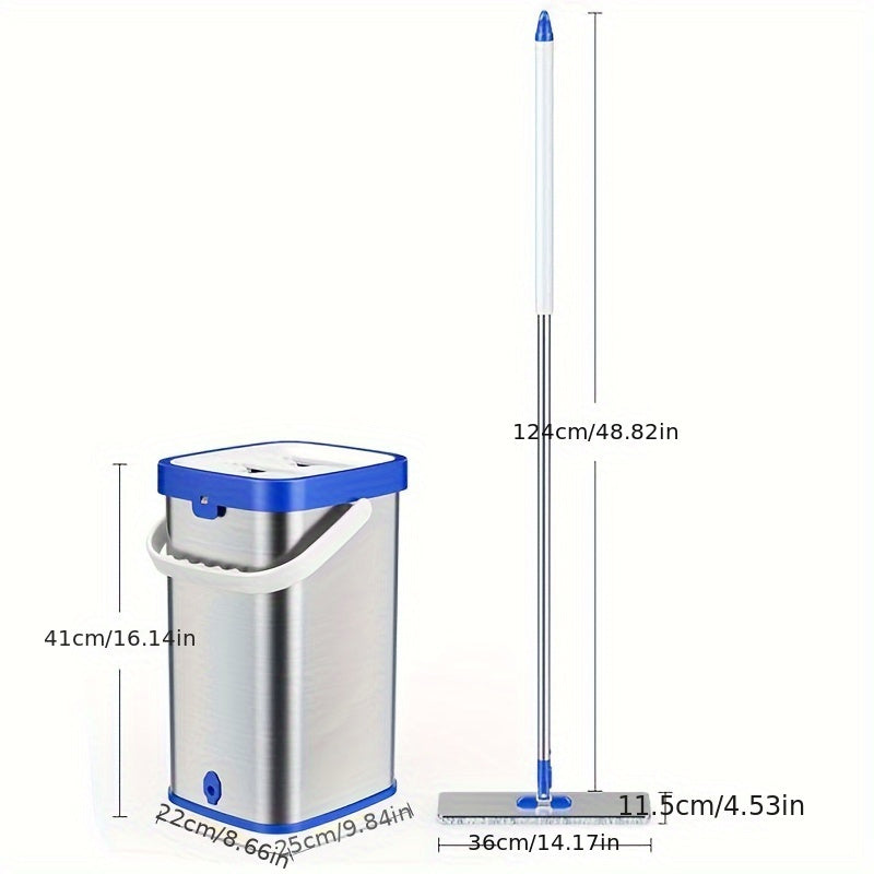 Noxush po'latdan yasalgan aylanuvchi mopu va chelak to'plami - yuvish uchun qo'l ishlatishga hojat yo'q, yashash xonasi, yotoqxona, ochiq joylar, hammom va terasta uchun ideal.