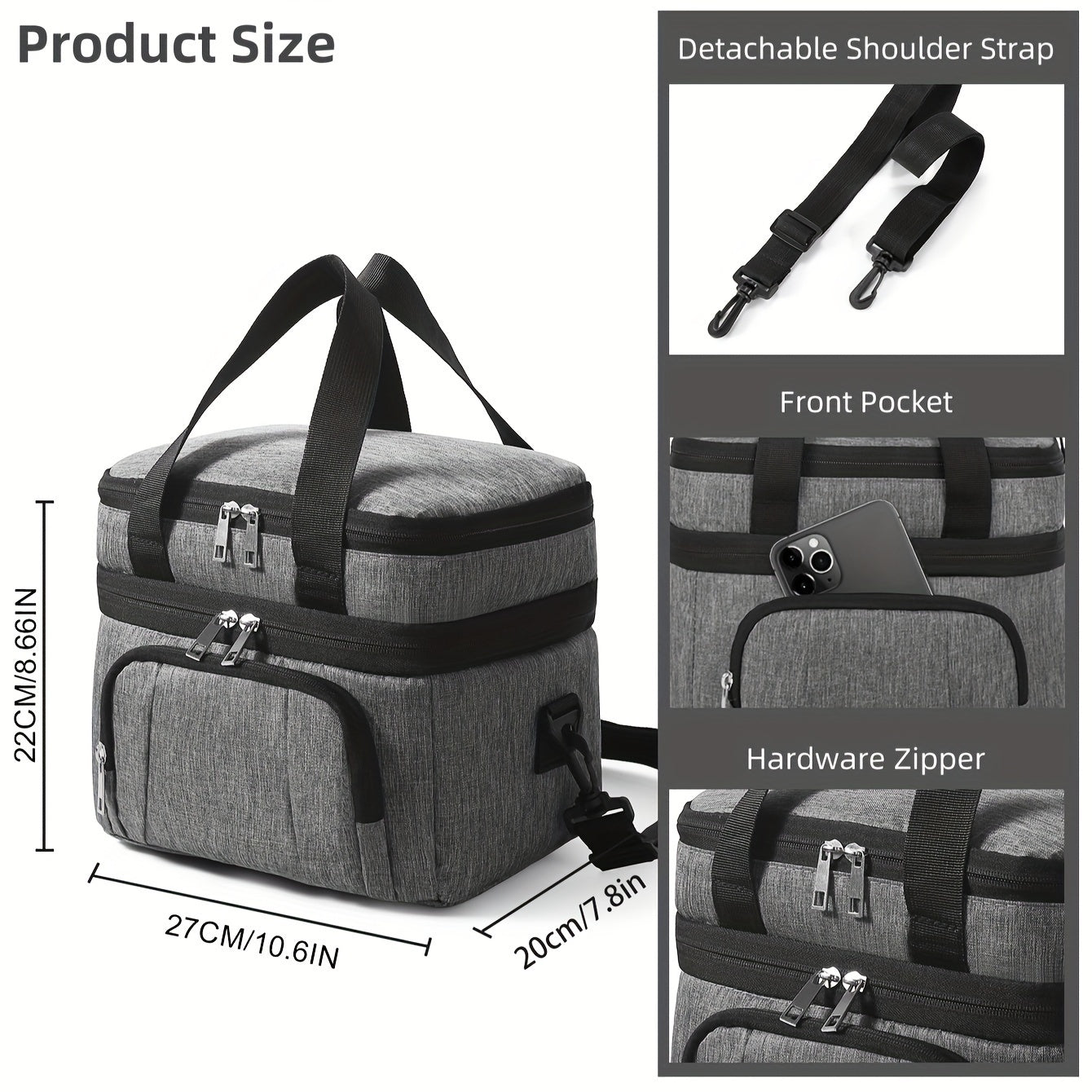 Insulated Lunch Bag Leak-Proof Tote with Adjustable Shoulder Strap for Outdoor Use