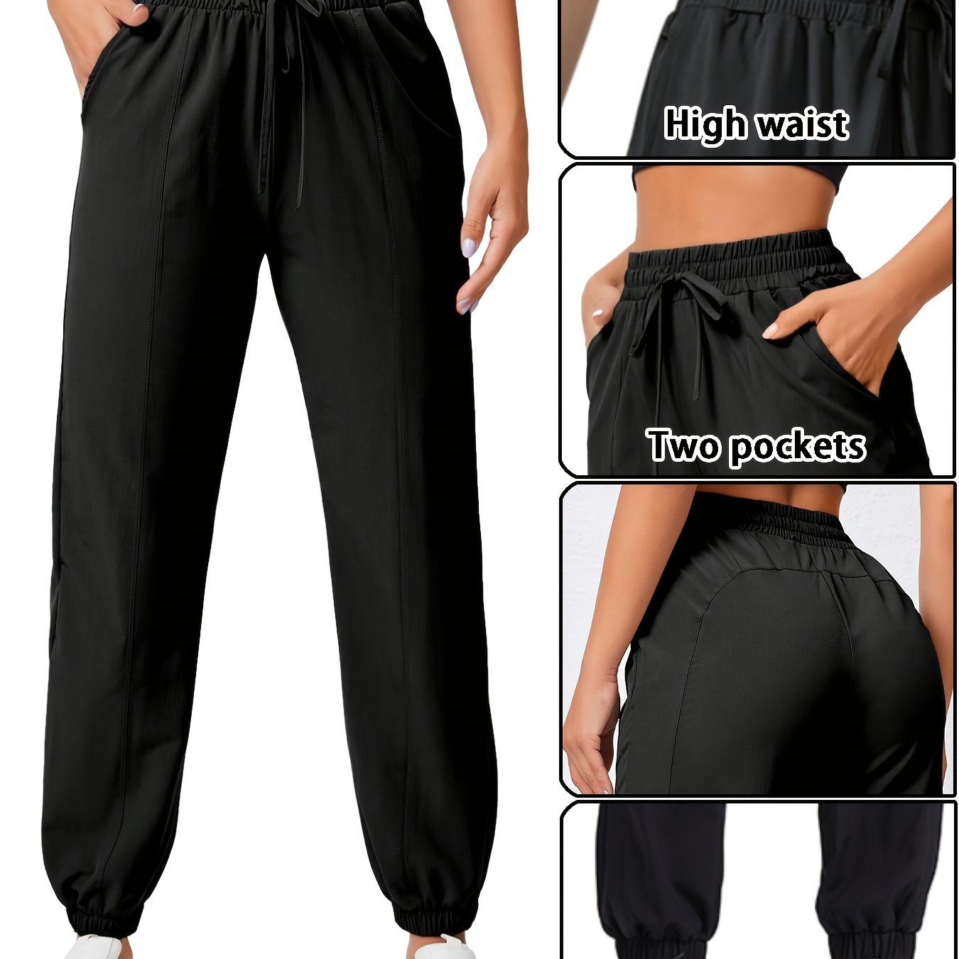 Women's Solid Color Quick-Drying Wide Leg Cropped Sweatpants with Drawstring Waist