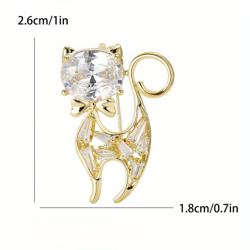 Cat Brooch Pin with Rhinestone Detail Animal-Inspired Design Chic Kitten Lapel Pin for Spring Summer