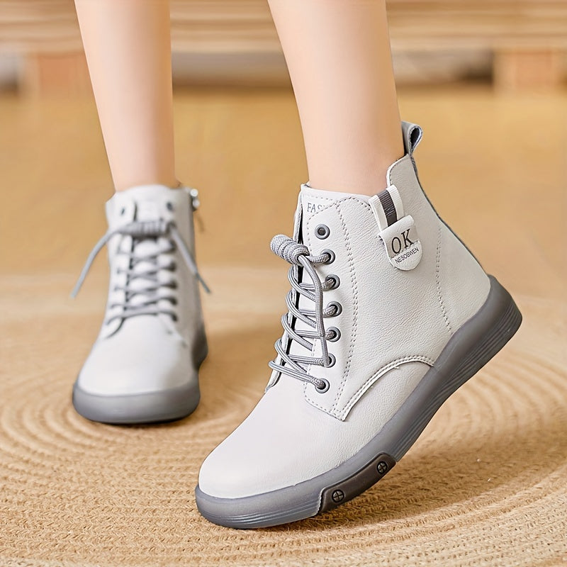 Women's Casual Solid Color Boots with Side Zipper Non-slip Platform Shoes