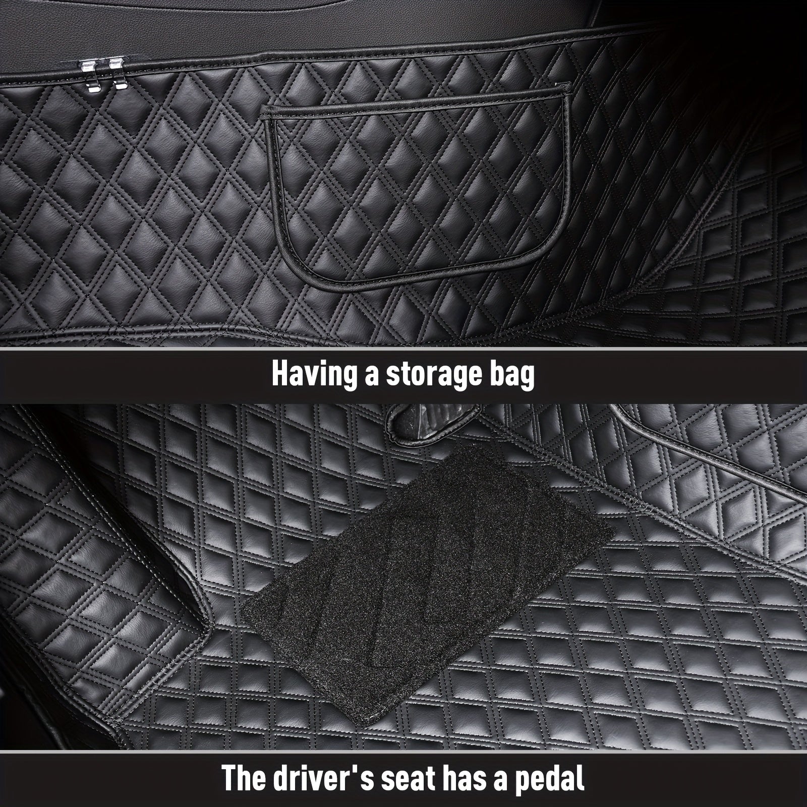 Car Floor Mats Black Diamond Grid 3pcs for Sedan Anti-Slip Wear-Resistant