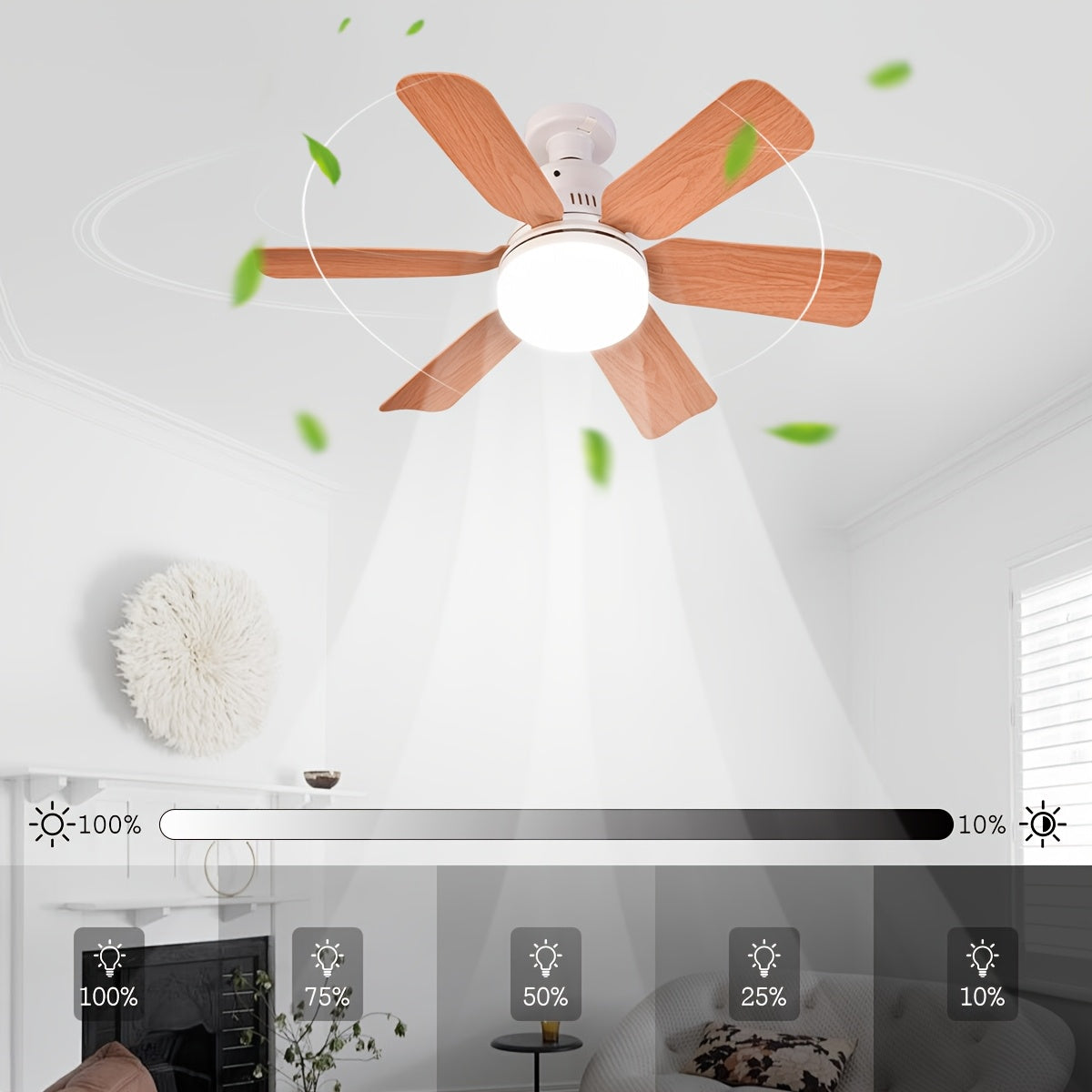 Square Ceiling Fan Light with Remote Dimmable Colorable LED Imitation Wood Grain