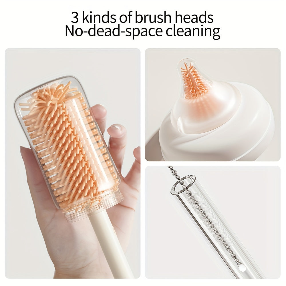 Silicone Bottle and Pacifier Brush Set with Storage and Draining Rack for Travel and Home