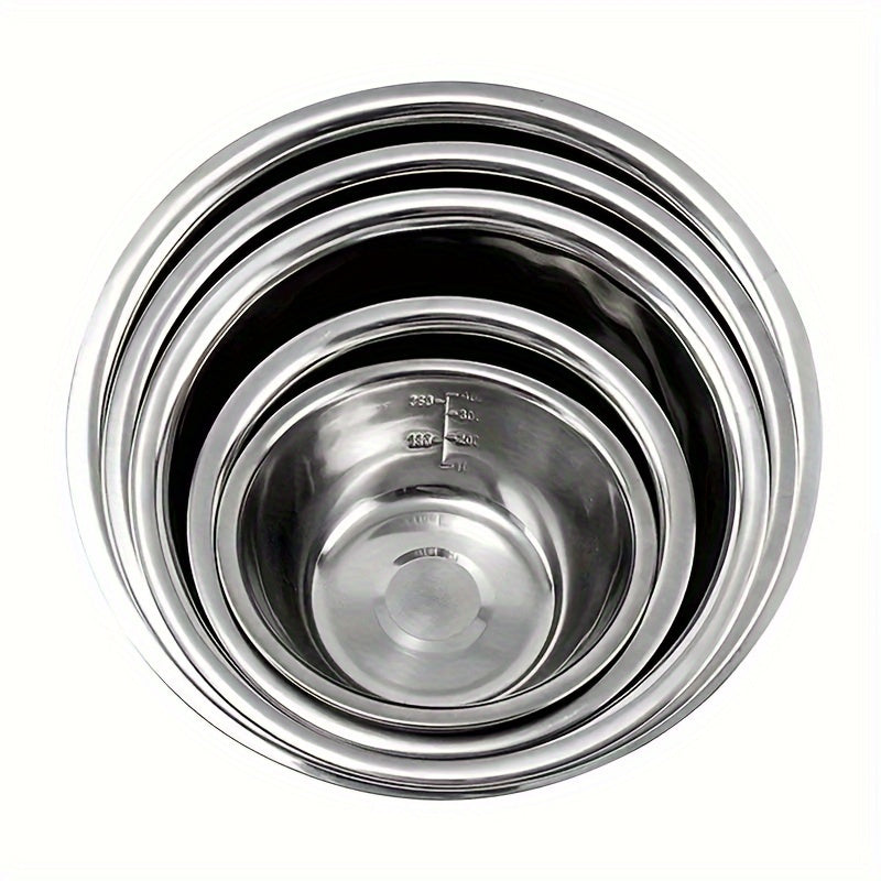 Set of 5 Stainless Steel Mixing Bowls with Non-Slip Base for Cooking and Baking